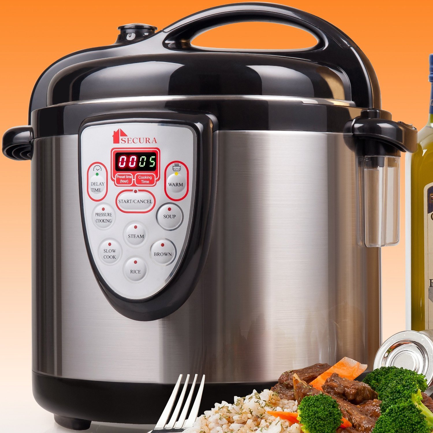 Secura 6 in 1 Electric Pressure Cooker Stainless Steel Digital Steamer 