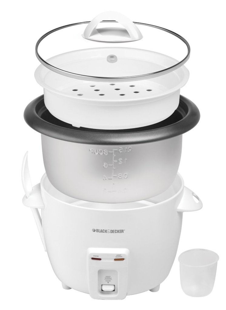 Black & Decker 14-cup rice cooker white with steamer basket image