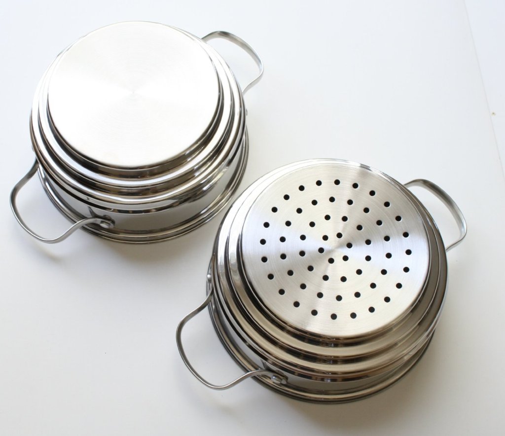 Cook N Home NC-00313 stainless steel double boiler & steamer back sides