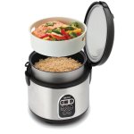 Aroma 20-Cup rice cooker steams vegetables chicken fish while rice cooks below for large family