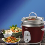 Oster red 4722 6-cup cooked rice cooker with steaming tray