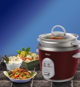 Oster rice cooker steamer with a variety of cooked rice dishes 