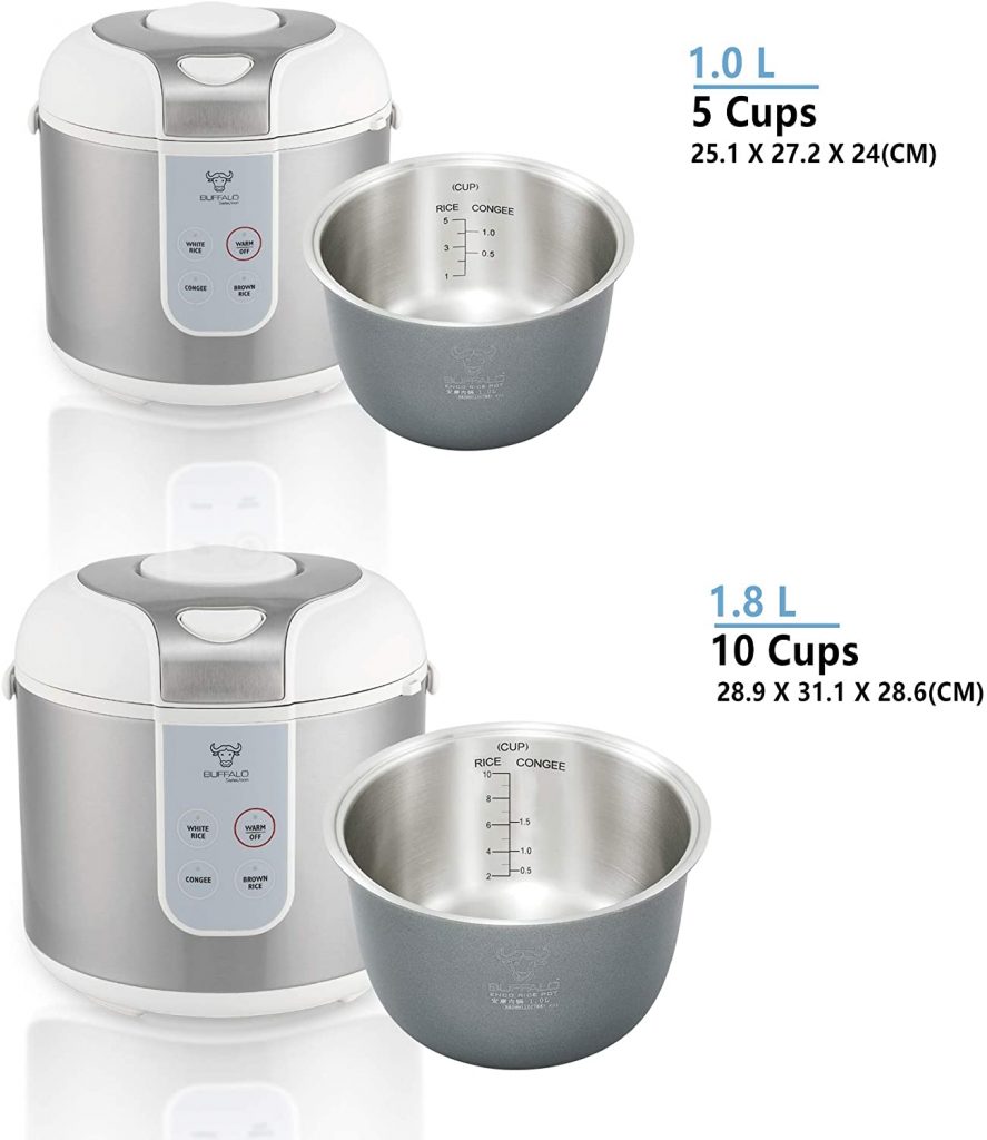 New Buffalo Rice Cooker model with stainless steel inner pot bowl