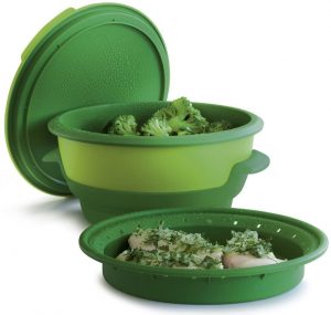 Tupperware Smart Steamer cooks a variety of vegetables in 2 tier microwave steamer simultaneously