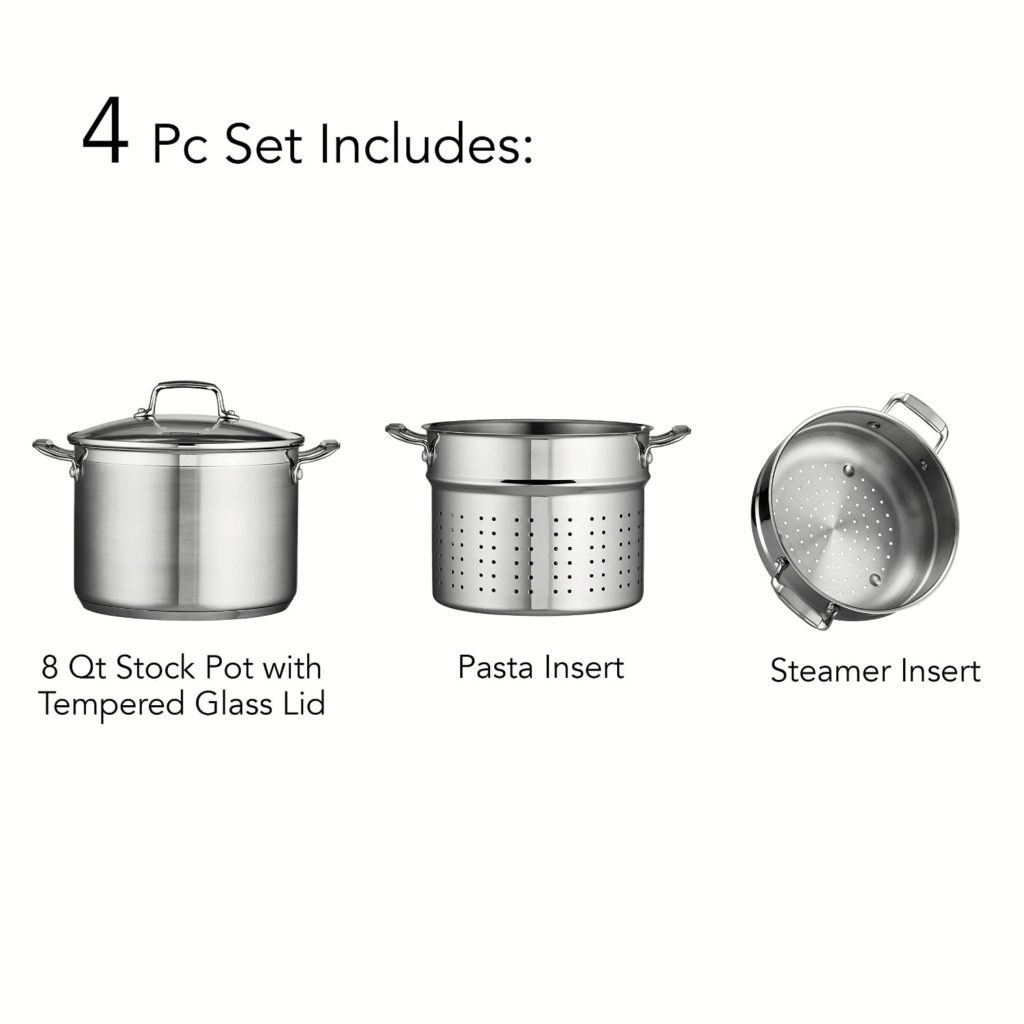 tramontina 8 quart stock pot with pasta strainer and steamer basket