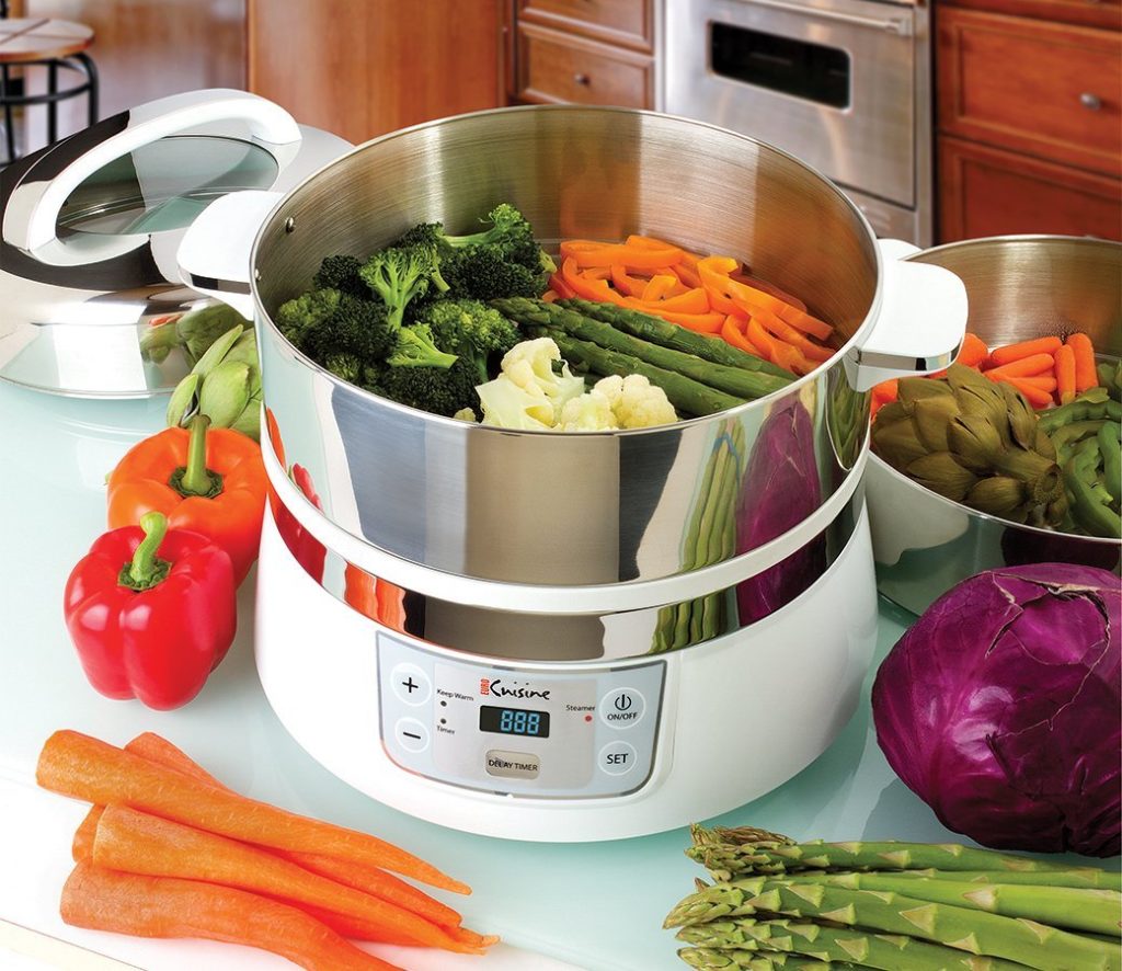Euro Cuisine Electric Stainless Steel Food Steamer with removable tiers