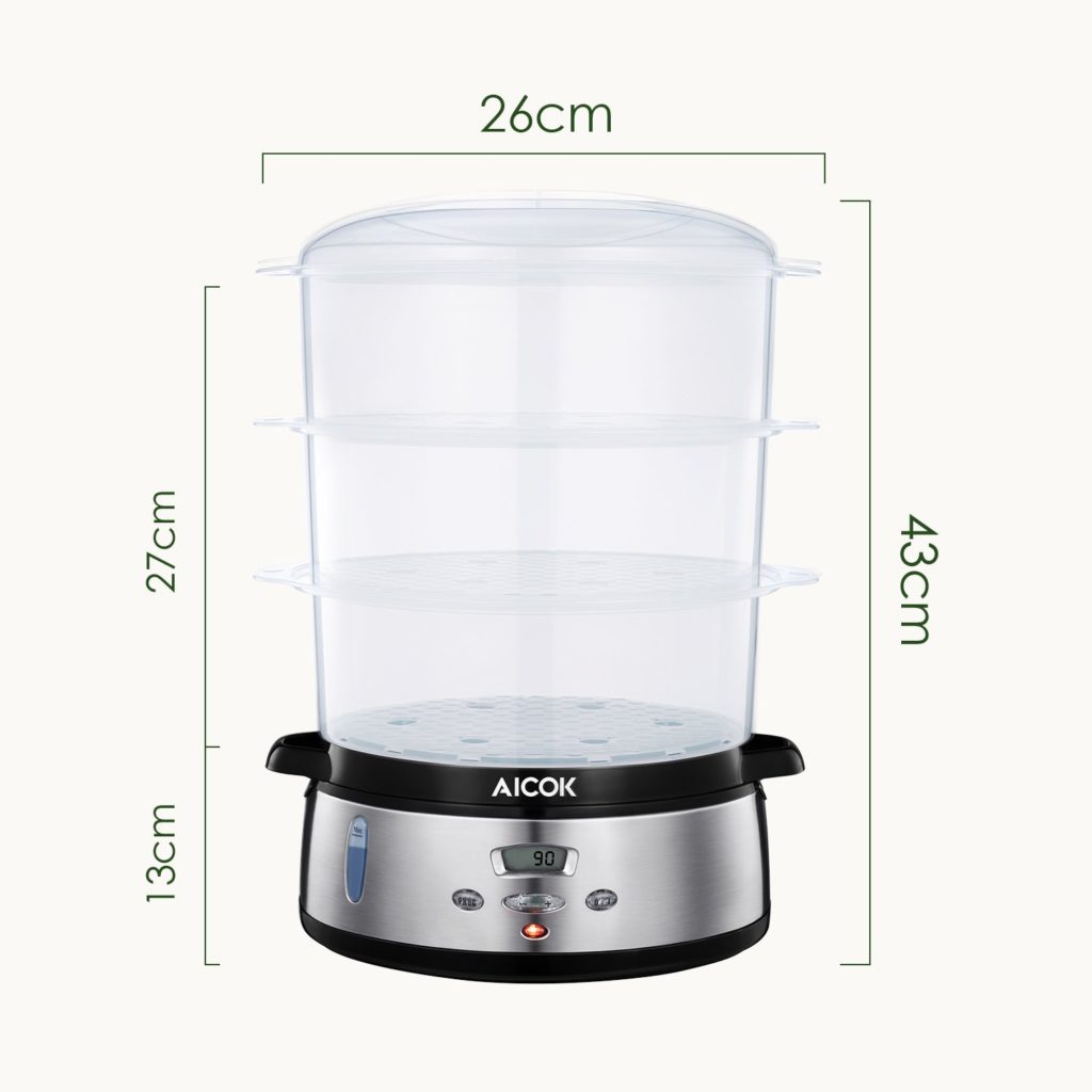 Aicok 3 tier electric BPA FREE plastic food steamer has 2 year warranty