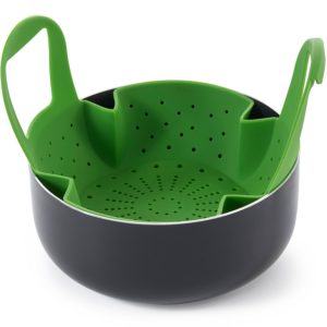 Sunsella silicone vegetable steamer basket fits the pot perfectly