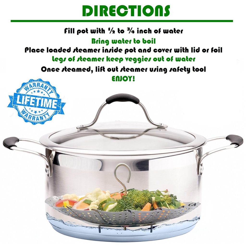 stainless steel vegetable steamer basket expands to fit pot size