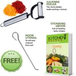 steamer basket comes with free steaming ebook with heathy recipes and stainless steel peeler