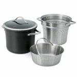 Calphalon Contemporary 8-quart Stock Pot with Stainless Steel Pasta strainer and Steamer Insert features