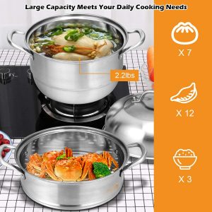 Cook a variety of dishes in mulri purpose 3 tier stainless steel food steamer simultaneously