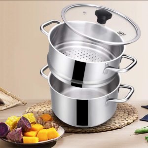 HOMI CHEF 5QT LARGE 4.5 DEEP 3-RIDGE Universal Steamer Cookware Kitchen Steamer Basket Steamer Pot - Steamer Inserts for Pots Nickel Free Stainless Steel, 3 Ridges for 8/ 9/ 9.5 Pot 