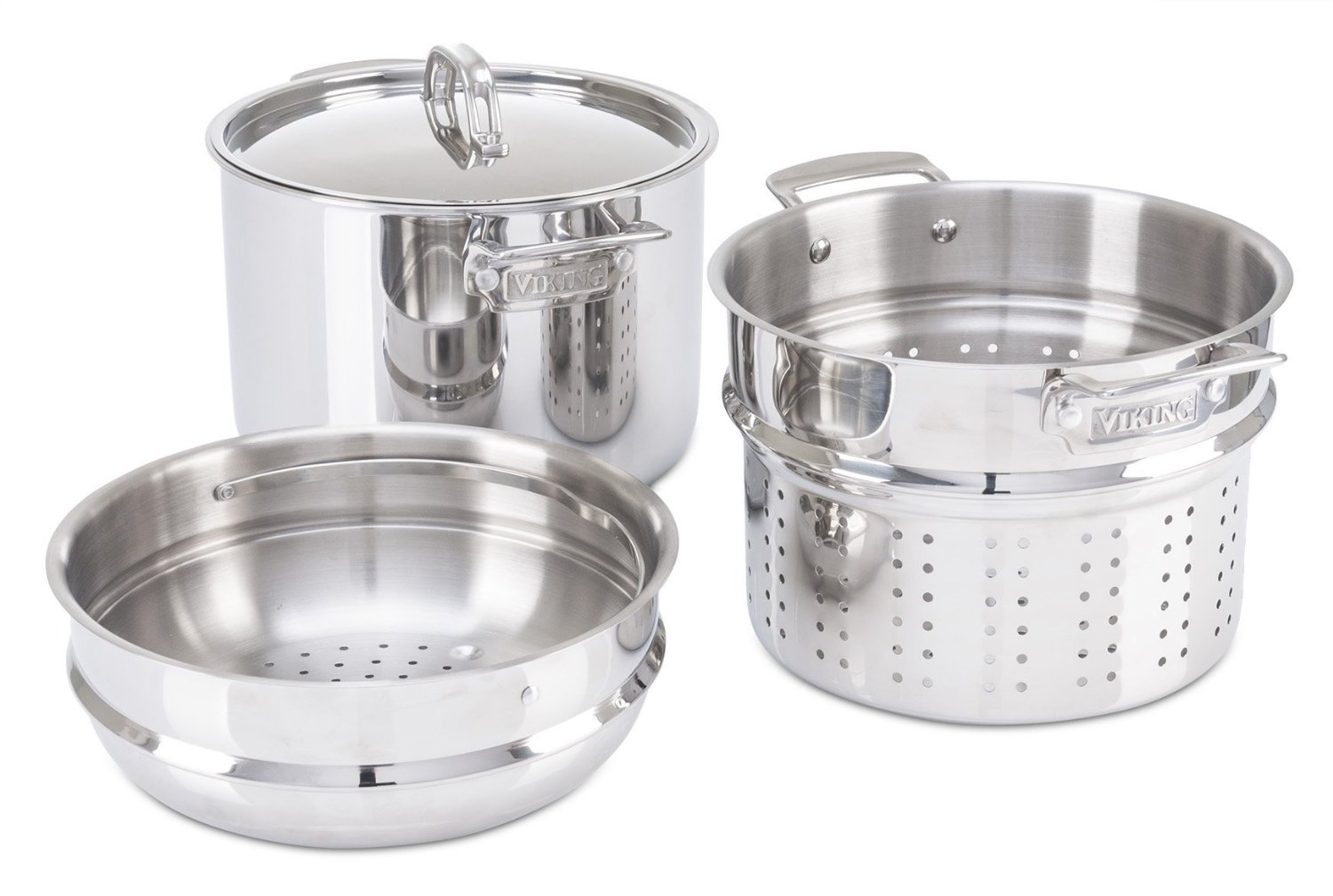 Viking 8 qt 18/8 Stainless Steel Pasta Pot with Strainer & Steamer ...