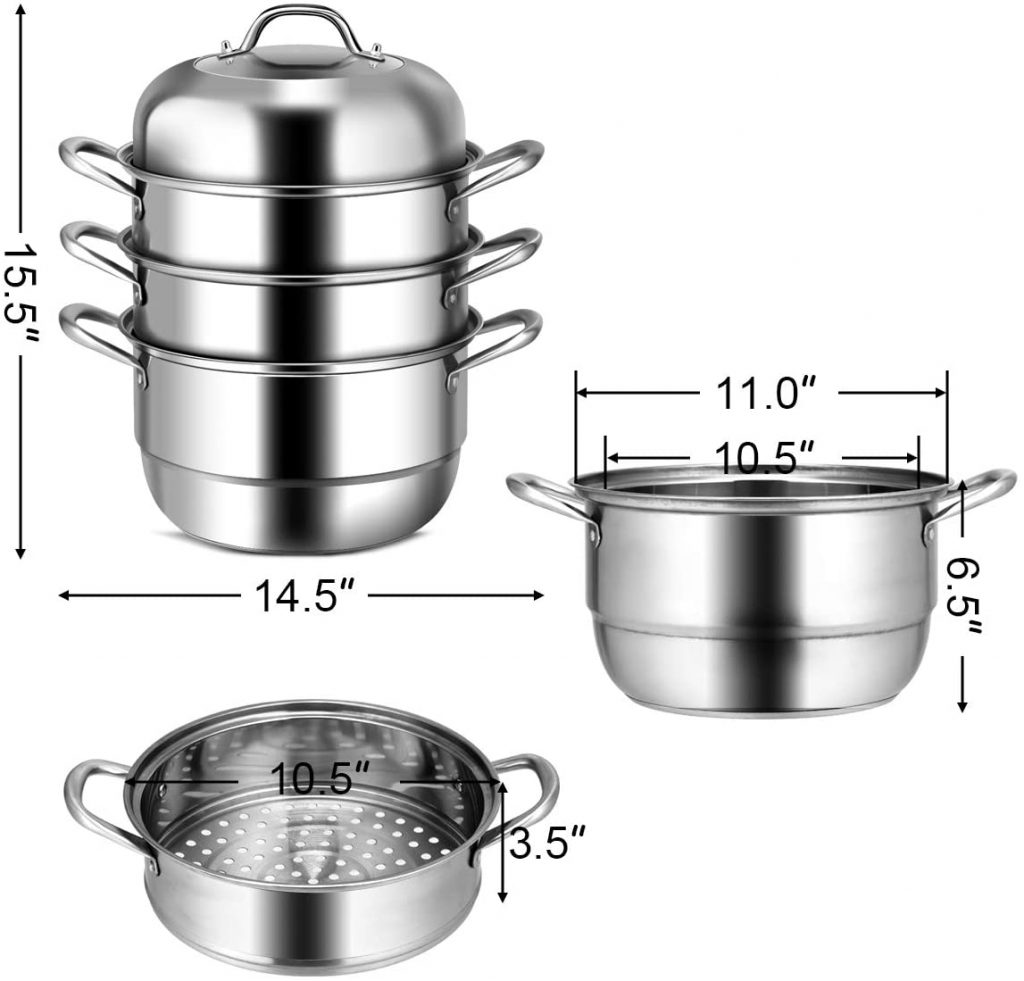 Costway 3 tier stainless steel food steamer dimensions